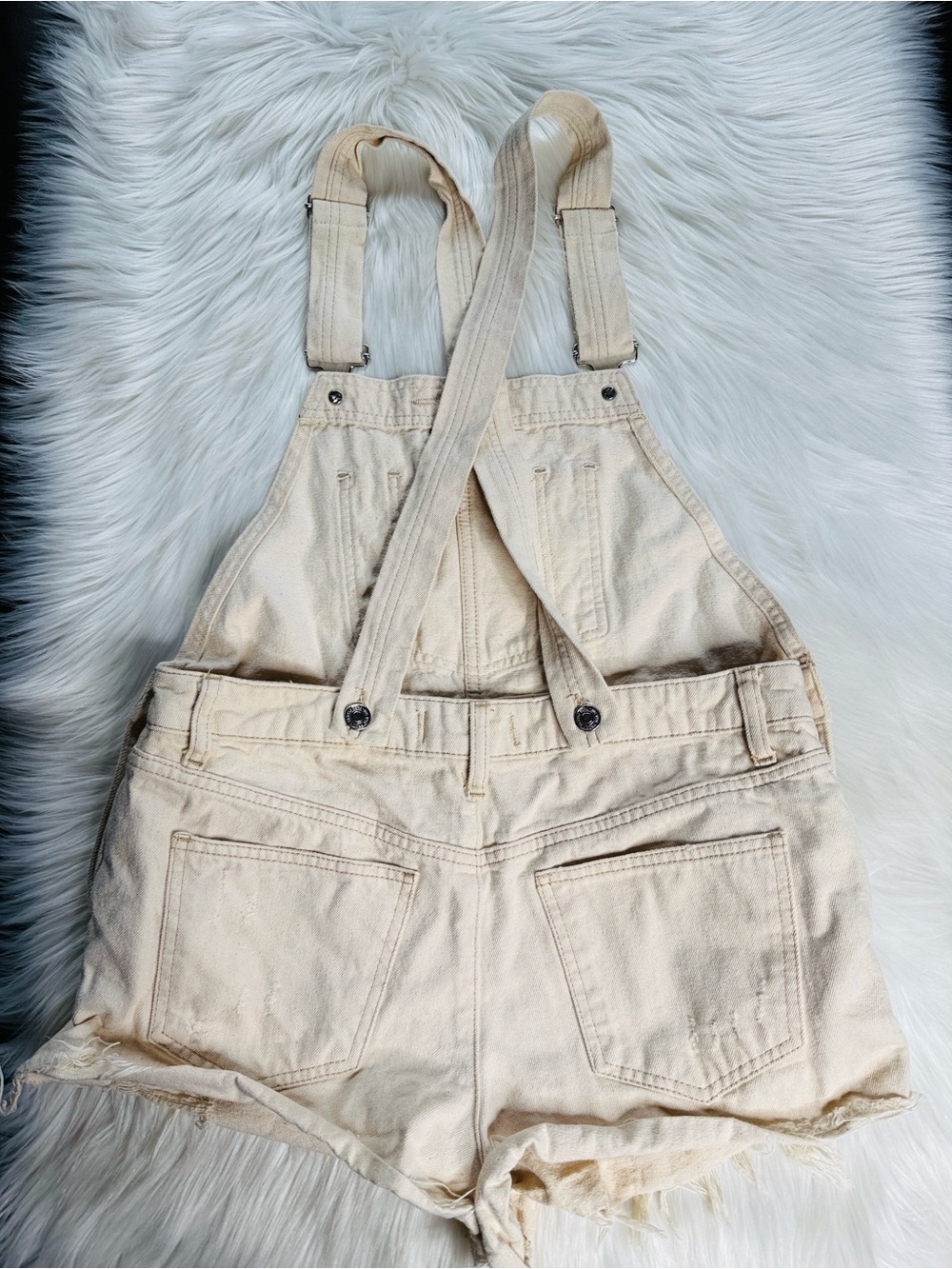 Free People We The Free Cream June Denim Short Overalls - Picture 8 of 9